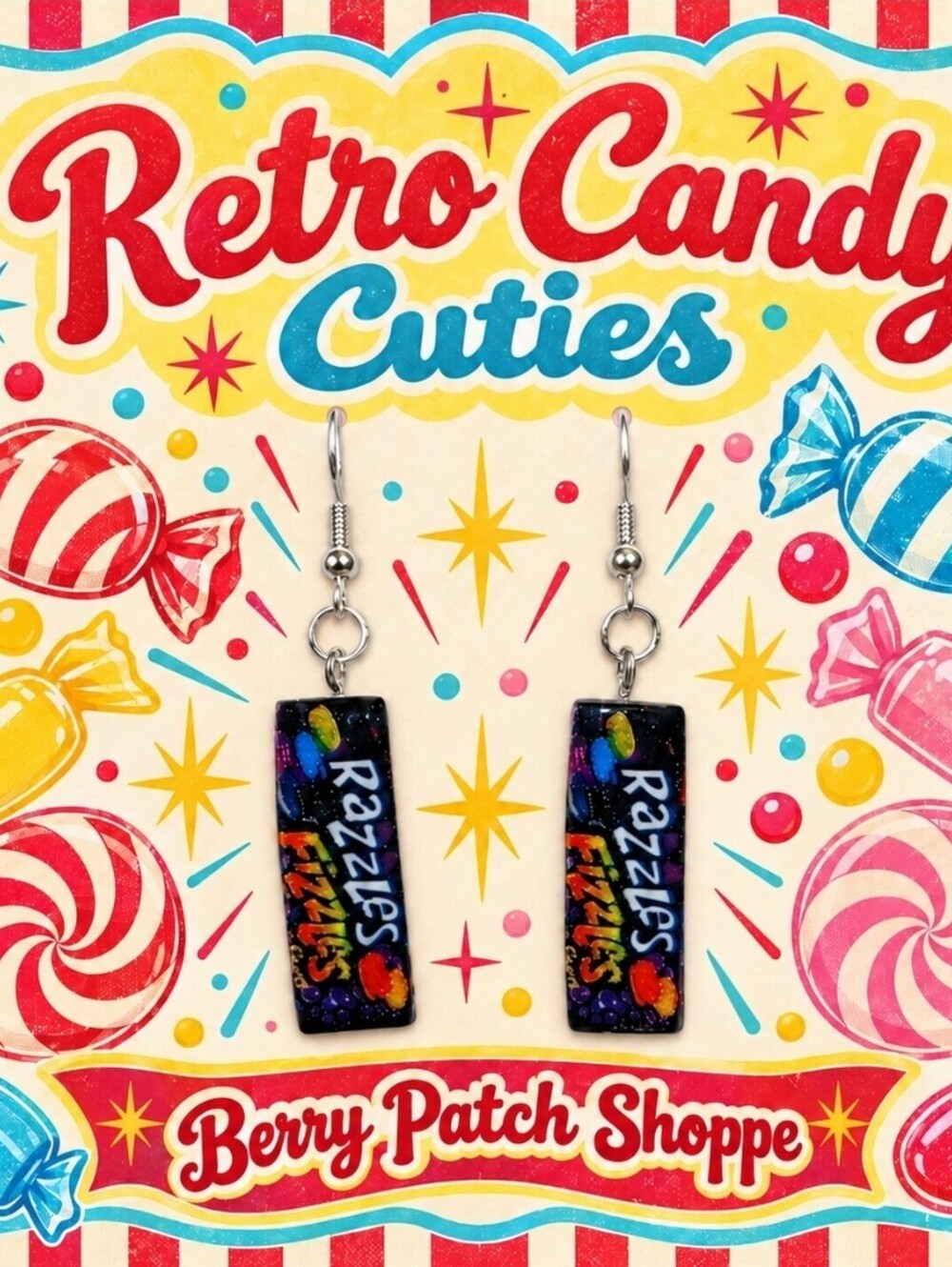 Fun Jewelry Razzles Nostalic Retro Candy Novelty Hypoallergenic Earrings